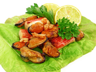 grilled crab meat, mussels and shrimps - seafood