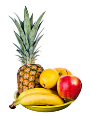 Mixed arrangement of fruit on white background