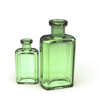 Old green bottles isolated on white 3d model