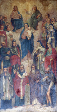 Virgin Mary with angels and saints