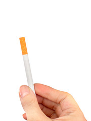 hand hold a cigarette on the white background