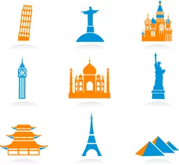 Stickers pour porte Doodle Icônes de point de repère international