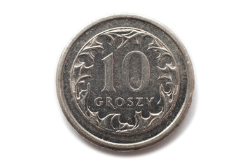 Macro close-up of polish 10 groszy coin - obrazy, fototapety, plakaty