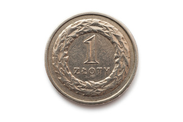 Macro close-up of polish 1 zloty coin