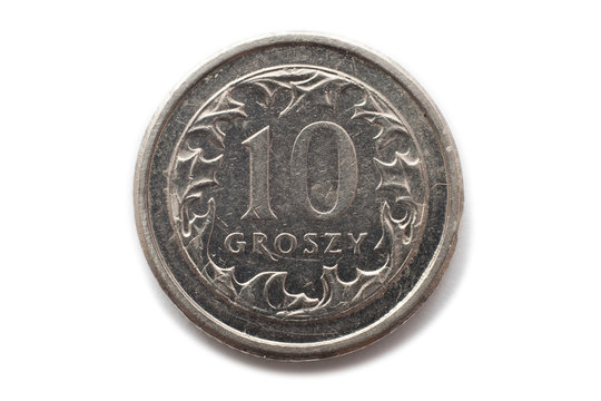 Macro close-up of polish 10 groszy coin