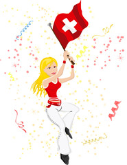 Obraz na płótnie Canvas Switzerland Soccer Fan with flag.