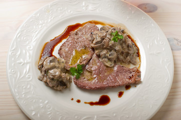 escalope and mushroom with cream sauce and balsamic vinegar