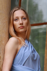 Fototapeta premium portrait beautiful blonde in blue tunic