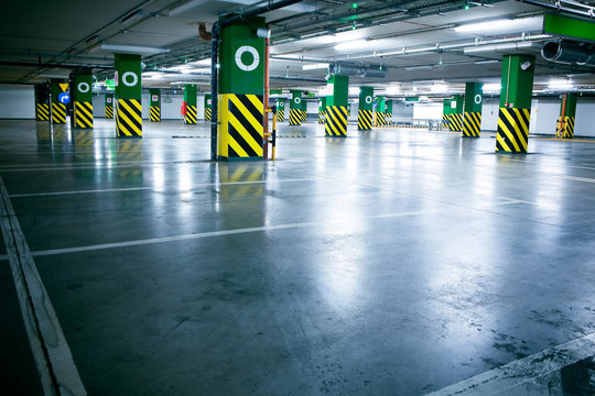 Parking garage, underground interior without cars