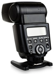Photo of the camera flashgun isolated on the white