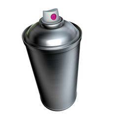 brushed metal graffiti spray can on a white background