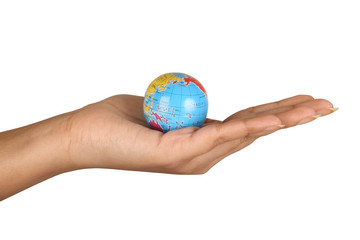 Female hand holding a globe