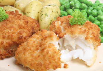 Breaded Cod Fillet and New Potatoes