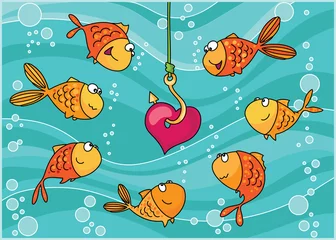 Ingelijste posters Vissen en hart © polkan61
