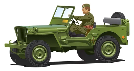 Peel and stick wallpaper Military World war two army jeep.