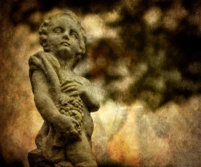 Stone Statue of Boy Holding Grapes with texture added.