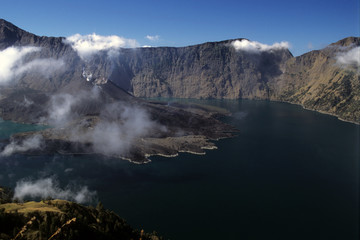 Caldera of the Rinjani volcano.  Indonesia
