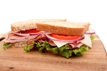 Ham sandwich cut in half
