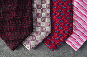 Four red tone ties in exhibition