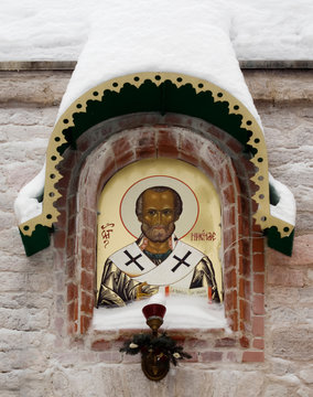 Old orthodoxy icon over the gate in Izborsk fortress