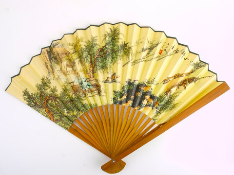 traditional Chinese fan. Close up on white background