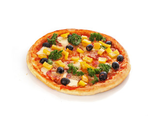Tasty pizza with olives isolated on white