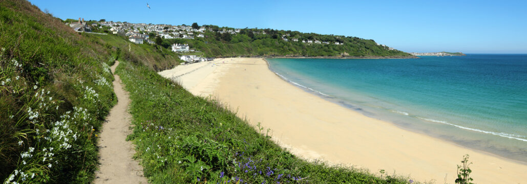 Carbis Bay beach panorama, Cornwall UK.
