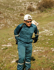 Caver working in a cave.