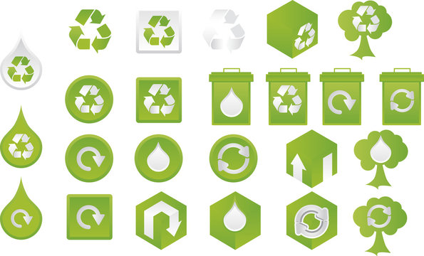 Green Icon Set - Grüne Umwelt-Zeichen - Buttons - Vektor