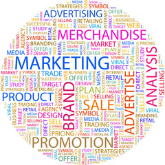 Fototapeta premium MARKETING. Illustration with different association terms.