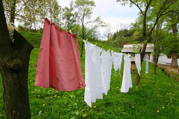 hanging laundry on the line