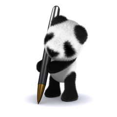 3d Panda teddy writes with his pen © Steve Young