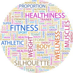 Fototapeta premium Word cloud concept illustration of fitness association terms.
