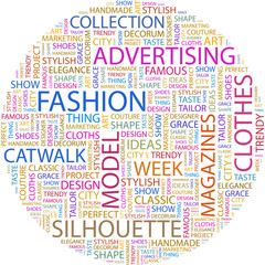 Word cloud concept illustration of fashion association terms.