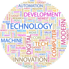 Fototapeta premium Word cloud concept illustration of technology association terms.