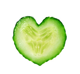 heart from slice of cucumber isolated