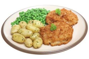 Breaded Fish Fillets with New Potatoes