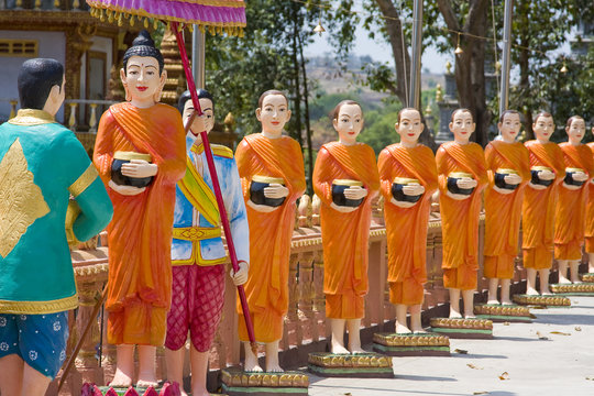 The image of monks in a Buddhist Temple in Sihanoukville