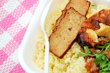 Spoon on roast pork rice