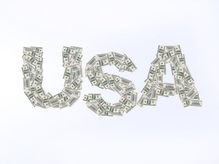 scritta usa con 100 dollari