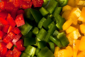 Chopped red, green and orange peppers