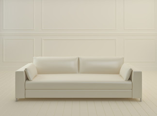 White couch in white interior.