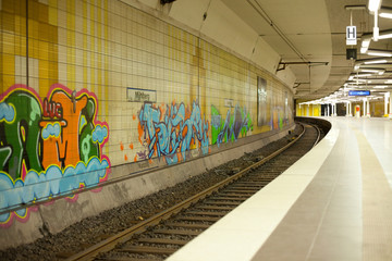 Graffiti inside a subway station, Frankfurt, Germany