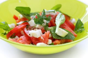 Tomato salad with basil and mozzarella