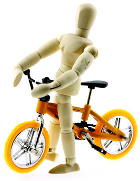 pantin articulé, vélo de descente, "mountain bike", fond blanc