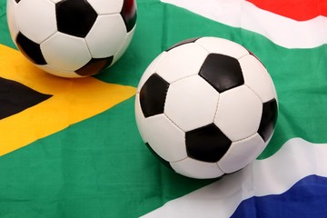 soccer balls on south africa flag
