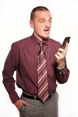 Naklejka premium Young business is surprised account fees