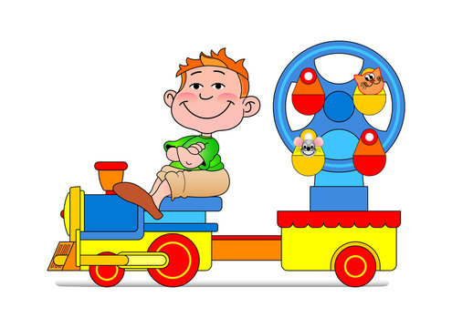 Little boy on blue locomotive