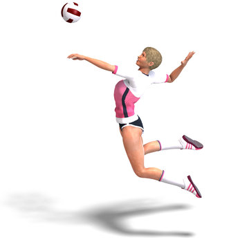 young, sporty and sexy female plays volleyball. 3D rendering wit