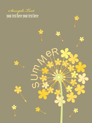 Simple postcard with dandelion patterns and letters.
